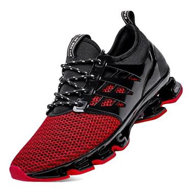 Imagem de Weishan Springblade Tênis de corrida esportivo masculino de malha respirável para corredores de trilha, 8066-vermelho, 42 BR