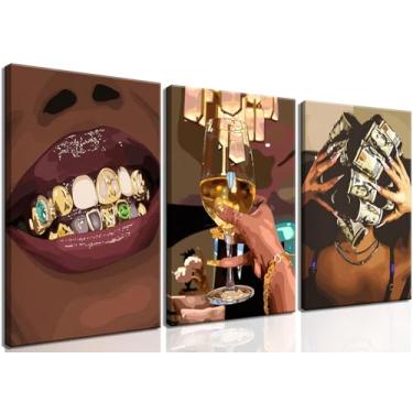 Imagem de Conjunto de 3 peças de arte de parede para meninas negras - decoração de parede de mulheres afro-americanas, pinturas femininas, pinturas artísticas, impressões estéticas, para sala de estar, quarto