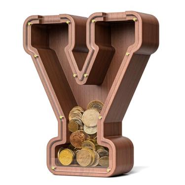 Imagem de SummiDate Cofrinho de madeira extragrossa | Cofrinho de 4 cm para meninos e meninas | Alfabeto Dinheiro | Presente de aniversário para crianças | Presente de aniversário para crianças (Y)