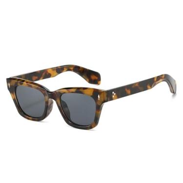 Imagem de HPIRME Óculos de sol femininos com lentes transparentes estilo oceano, UV400, retrô, com rebites, decoração, masculino, óculos escuros (tamanho único/cinza leopardo)