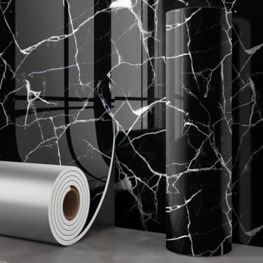 Imagem de Chejiaye Papel de parede de mármore com 2,4 mm de espessura, papel de contato autoadesivo à prova d'água para cozinha, bancada, penteadeira de banheiro, armário (15,7 x 118 polegadas, preto)