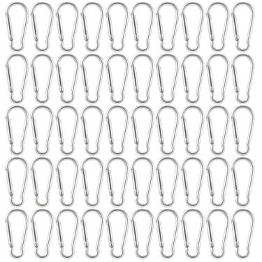 Imagem de 100 peças de mini mosquetão de alumínio com clipe de mola, chaveiro com fivela, pacote com fivela, mosquetão para acampamento, caminhada, trailer, pesca, garrafa, mochila, viagem e chaveiro, prata