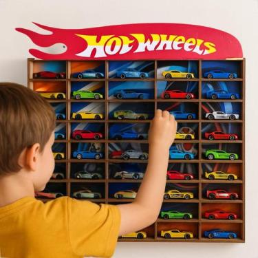 Imagem de Porta Carrinhos Hot Wheels Expositor 50 Carrinhos Madeira Mdf Colecion