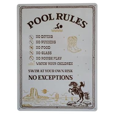 Imagem de Placa vintage Western Pool Rules - Autêntico estilo Old West Sinalização de segurança para piscinas comerciais e residenciais, atende a todos os requisitos do código nacional 30,5 cm x 40,6 cm (botas