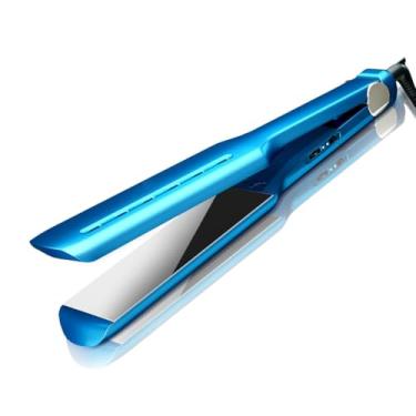 Imagem de Alisador de cabelo profissional, placas de titânio de 4,3 cm de largura, 5 configurações de aquecimento 143-232 °C, azul