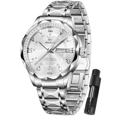 Imagem de OLEVS Relógios masculinos, masculinos de aço inoxidável, mostrador grande, relógio masculino com data, relógios masculinos de luxo, à prova d'água, relógios masculinos para hombres