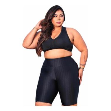 Imagem de Short Preto Cirrê Academia Cós Duplo 3d Disco Plus Size - Wild, G2