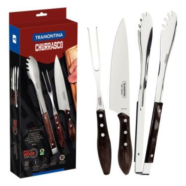 Imagem de Jogo para Churrasco com Lâminas em Aço Inox com Cabo de Madeira Tramon