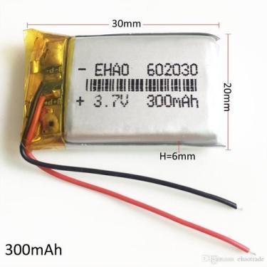 Imagem de Bateria 3,7v 300 Mah 6mm X 20mm X 30mm 2 Fios - bgb