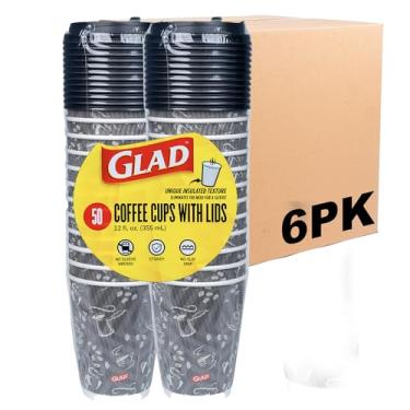 Imagem de Glad Copos de café descartáveis para uso diário com tampas – Copos de café de papel isolados de 350 ml, chocolate quente, cacau quente ou xícaras de chá, sem necessidade de manga, 50 unidades - pacote