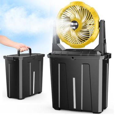 Imagem de Ausic Ventoinha portátil de nebulização – Balde de 9L, ventiladores externos de 25,4 cm para pátios/acampamento/praia/golfe, etc., ventilador de resfriamento de água de piso recarregável por USB de