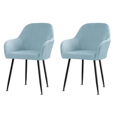 Imagem de Lzyjckh Capas de veludo para cadeiras de jantar com encosto curvo, Capa elástica para banco de bar giratório com braços, para decoração de sala de jantar,Light blue 2pcs