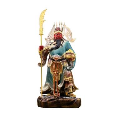 Imagem de Estátua de Feng Shui Estátua de adoração Guan Gong, ornamento doméstico de cobre puro pintado, empresa de ornamentos de riqueza divina, inaugurada para atrair riqueza Decoração de Buda(Pequeno)