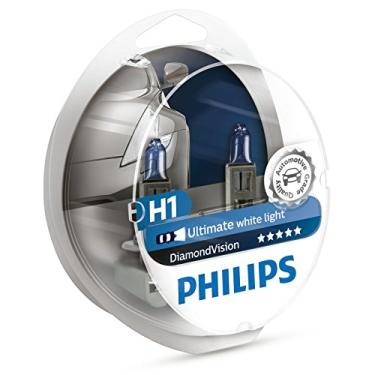 Imagem de PHILIPS Lâmpadas de farol de carro 12258DV Diamond Vision 5000K H1 (pacote duplo de lâmpadas), branco