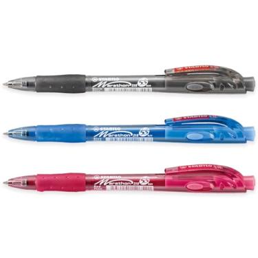 Imagem de STABILO Caneta esferográfica retrátil Marathon Slim (preta, azul, vermelha) - Pacote com 3