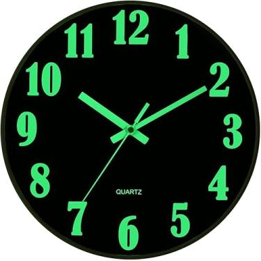 Imagem de JoFomp Relógio que brilha no escuro, relógios de parede silenciosos modernos sem tique-taque operados por bateria, relógio de parede com luz noturna para decoração de sala de estar, relógio de parede