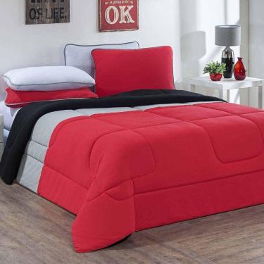 Imagem de Kit Edredom Malha 100% Algodão Urbano 2 Peças Solteiro - Vermelho-mescla-preto