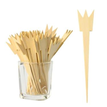 Imagem de TreeMVI 200 peças de palitos de coquetel descartáveis: mini palitos de comida coroa de 10 cm acessórios de bambu natural para aperitivos, kabobs de frutas, sobremesa