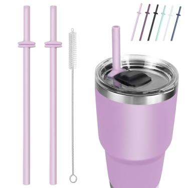 Imagem de Canudo de silicone para Yeti Rambler, 2 canudos reutilizáveis e 1 escova de limpeza para copo Yeti de 30/567.0 g com tampa Magslider, acessórios de canudos ajustáveis, patente pendente (lilás)