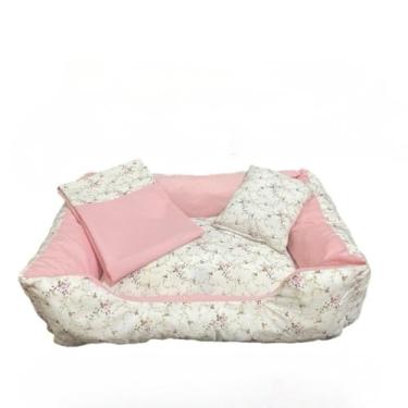Imagem de Cama cachorro medio caminha pet 60 x 50 com ziper lavavel fundo impermeavel +almofadinha(floral rose 2 (M))