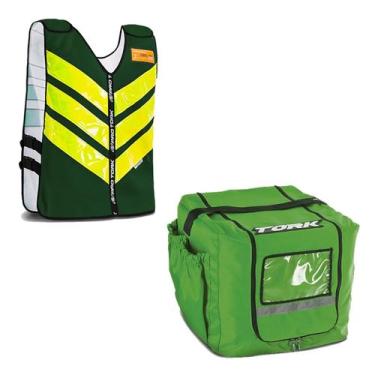 Imagem de Kit Motoboy Mochila Térmica 16 Marmitas + Colete Refletivo Verde Xgg -