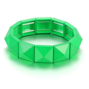 Imagem de Xanight Pulseiras góticas quadradas pirâmide com rebites e espigas, pulseira feminina hip hop festa rock boho, joias punk elásticas, cores neon opcionais, Medium, Zinco, Sem Pedra Preciosa