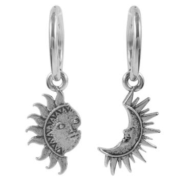 Imagem de Brincos de argola assimétricos para mulheres, vintage, sol crescente, brincos com pingente de sol e lua, joias de aniversário, presente, Zinco, Sem pedra preciosa