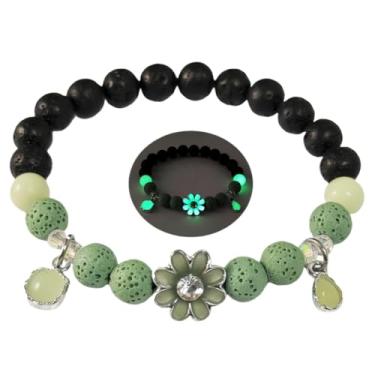 Imagem de LXSSLY Pulseiras femininas de pedra vulcânica natural de 8 mm, pulseiras luminosas de girassol, pulseira brilhante de pedra vulcânica, pulseira de proteção com contas elásticas elásticas para homens
