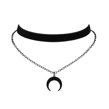 Imagem de MIFYNN Gargantilha gótica para mulheres, colares de veludo preto em camadas delicados, gota de sangue, lua, coração, pingente gótico, boho, hippie, acessórios para Halloween, Natal, Medium, Zinco, Sem
