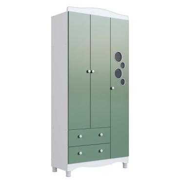 Imagem de Guarda-Roupa Infantil Encanto 3 Portas 2 Gavetas Branco e Verde