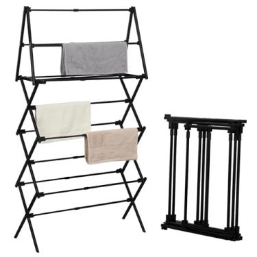 Imagem de ZOES HOMEWARE Escorredor de roupas de 4 camadas dobrável | Estante de secagem de roupas dobrável | Estante de secagem de roupa dobrável para lavanderia, dormitório, design de metal resistente