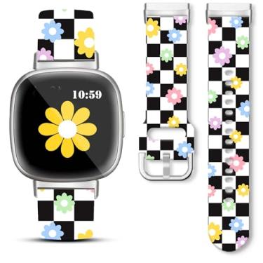 Imagem de Pulseira de relógio xadrez preto e branco compatível com Fitbit Versa 4/Versa 3/Sense 2/Sense para mulheres, com tema natalino, smartwatch de silicone, pulseira de substituição