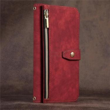 Imagem de HJZSZX Para iPhone 16 Pro Max Long Lanyard Flip Leather Phone Case Zip Wallet Multi Cards Cover (Para iPhone 16 Pro Max/Vermelho)