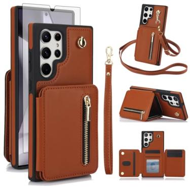 Imagem de Capa de celular para Samsung Galaxy S25 Ultra 5G RFID carteira celular com protetor de tela de vidro temperado, alça transversal, compartimento para cartão S25Ultra 25S S 25 25Ultra 6.9 2025 feminino