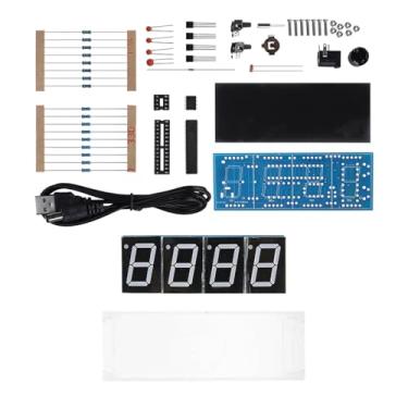 Imagem de Eacam Kit de Relógio de LED Digital DIY, Exibição Automática de Temperatura do Tempo Com Controle de Luz para Entusiastas Eletrônicos, LED de 4 Dígitos, Alarme, Timer, Estojo (Azul)