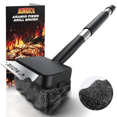 Imagem de Escova de grelha para churrasqueira ao ar livre - Escova de limpeza de tecido de fibra de aço, escova de limpeza de churrasco com raspador durável para grades de ferro fundido ou aço inoxidável