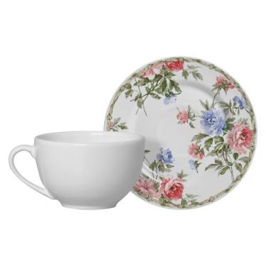 Imagem de Conjunto 6 Xicaras Chá C/pires 200ml Branca Floral Alleanza