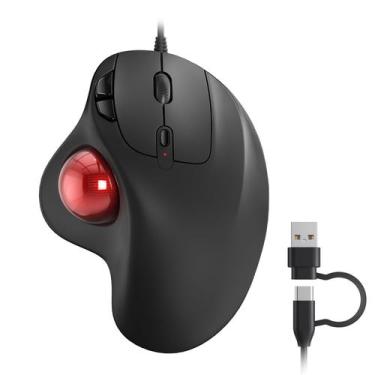 Imagem de Mouse Trackball Nulea M509 com fio, design ergonômico, vermelho