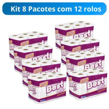 Imagem de Kit 96 Rolos Papel Higiênico Best Folha Dupla 20m  8 Pacotes com 12 Ro
