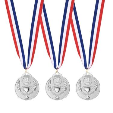 Imagem de PATIKIL Medalhas de prêmio de metal de 5 cm, 3 medalhas de 2º vencedor com fita de pescoço para participação de adultos, prata (estilo troféu)