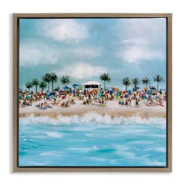 Imagem de Stupell Industries Arte de parede em tela flutuante marrom tropical Cabana Beach por Emma Bell, 63 x 63 cm