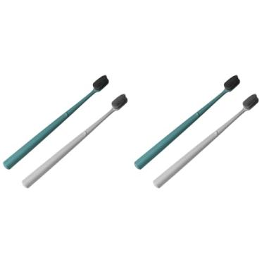 Imagem de minkissy 4 escovas de dentes de seda de nylon, escova de dentes única tufada, escova de dentes de carvão, escovas de dentes em massa, pasta de dentes tamanho viagem, escova de dentes interespacial