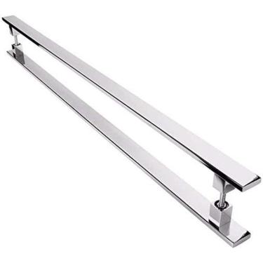 Imagem de Puxador Inox Duplo Para Porta - Barra Chata Cromado - 60 Cm