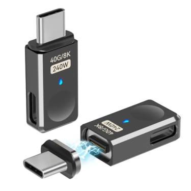 Imagem de HESKUL Adaptador magnético USB C de 240 W, porta lateral, pacote com 2, adaptador USB tipo C magnético reto 24 pinos com USB4 40Gbps 8K 60Hz para Thunderbolt 3/4, MacBook Pro/Air e mais dispositivos