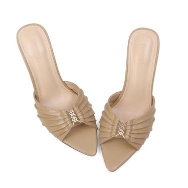 Imagem de iiimmu Sandálias de salto alto stiletto mules de 8,5 cm com bico fino e salto alto de couro sintético, Couro sintético bege, 42