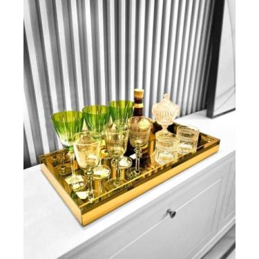 Imagem de Bandeja Espelhada Dourada Barzinho Sala Decoração 50X35 - Glass