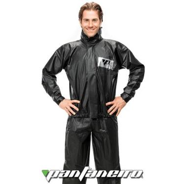Imagem de Conjunto capa de chuva preto pvc pantaneiro p/ motociclistas tam: p