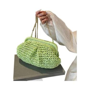 Imagem de Bolsa Crossbody de Palha para Verão - Bolsa de Ombro Feminina, Verde
