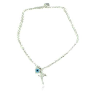 Imagem de Tornozeleira Prata Legitima 925 Elo Fé E Olho Grego - Lojas La&Ny, 0, 