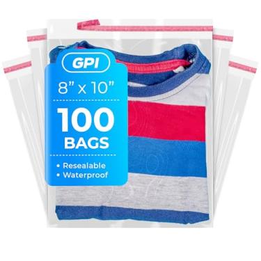 Imagem de Sacos de poliéster resseláveis autoseláveis de 20,3 x 25,4 cm – Caixa com 100, sacos plásticos recicláveis com aviso de sufoação e fita adesiva para embalagem e envio de roupas, camisas e mais – GPI